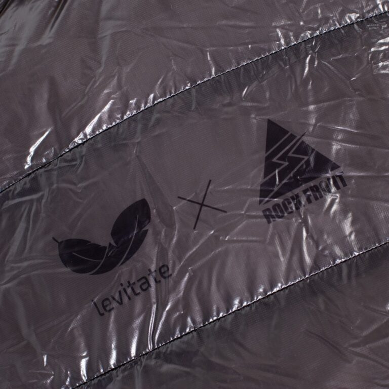 Levitate x ROCK FRONT Multiquilt 450 down poncho quilt logo