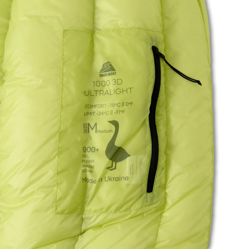 ROCK FRONT 1000 3D Ultralight, winter down sleeping bag with inside pocket